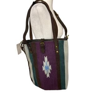RAJ NWT Handwoven Cotton Fabric Crossbody Bag With Leather Straps